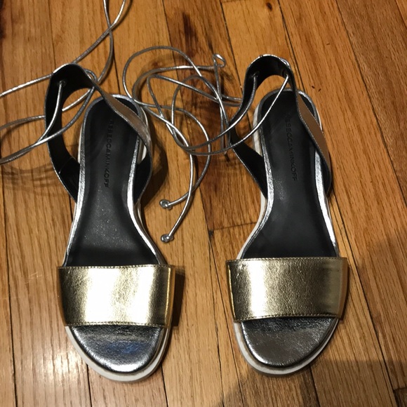 Lindy Wrap Metallic Lace up gladiator tie ankle Espadrilles Slides flat sandals - Picture 4 of 11